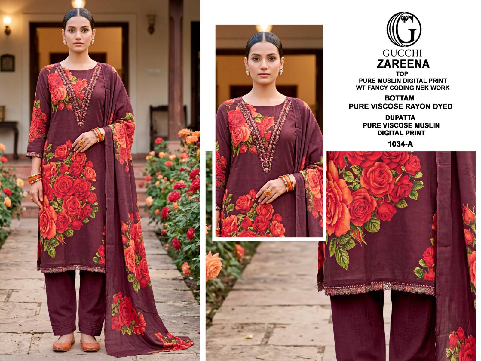 ZAREENA - 1034 Series By GUCCHI Stylish Beautiful Colourful Pure Muslin Dresses At Wholesale Price